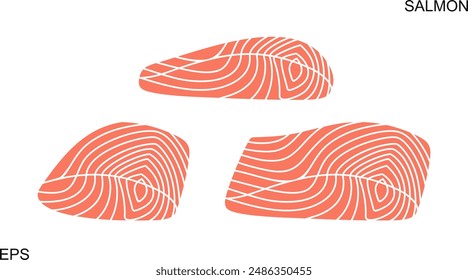 Salmon fillet set. Isolated Salmon fillet on white background