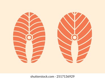 Salmon fillet set. Isolated Salmon fillet on vintage  background