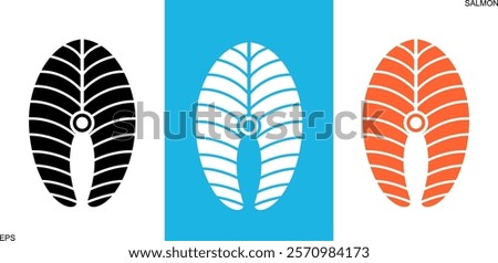 Salmon fillet set. Isolated Salmon fillet on white background