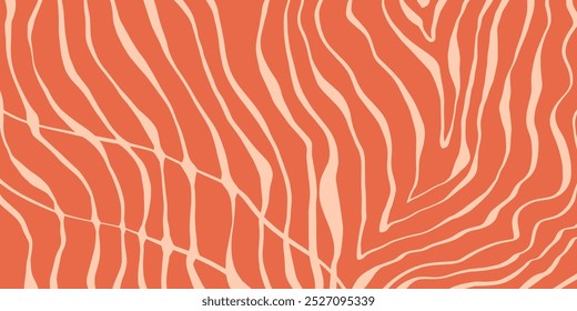 Textura de filete de salmón en estilo plano. Fondo Abstractas con líneas en tonos naranja y rosa. 