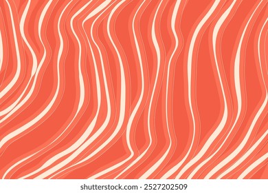 Textura de filete de salmón en estilo plano. Textura dibujada a mano. Fondo Abstractas con líneas en tonos naranja y rosa. Ideal para empaques de mariscos, menús de sushi y fondos de restaurantes.