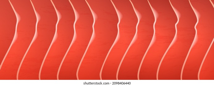 Salmon fillet texture, red fish meat pattern. Vector realistic abstract background of raw salmon steak, trout flesh slice structure with white wavy lines, seafood cut for japanese food and sushi