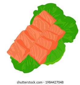 Salmon fillet vector stock illustration. Sliced pieces of fresh fish meat. Sashimi. Isolated on a white background.