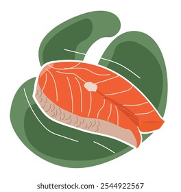 Filete de salmón. salmón en rodajas. Trozos de pescado rojo, deliciosas rebanadas de sashimi, filete de salmón y Ilustración vectorial plana de filete.