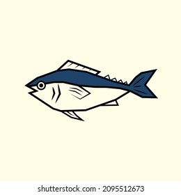 Vector de dibujos animados de peces de salmón. Pescado de salmón con fondo azul.