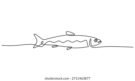 Peixes de salmão em linha contínua de desenho isolado sobre fundo branco. Um vetor desenhado à mão ilustração minimalista, conceito de menu de comida.
