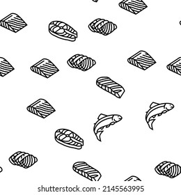 Salmon Fish Delicious Seafood Vector Seamless Pattern Thin Line Illustration