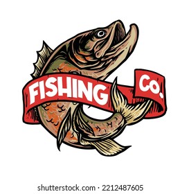 salmon fish emblem retro badge vector illustration