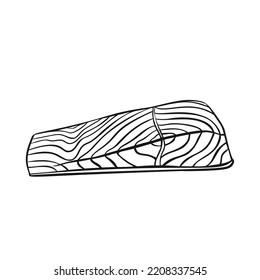 Icono de vector de contorno de corte de filete de salmón. Filete de pescado monocromo, filete fresco de trucha.