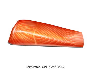 Escasez de filete de pescado de salmón aislada ilustración vectorial realista. filete de pescado crudo y rojo pelado, filete fresco de trucha.