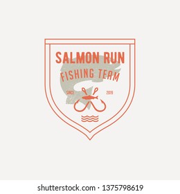 Salmon, Fish And Fishing, Badge Logo Template. Underwater World, River And Marine Life, Nature, Vector Design