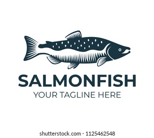 Salmon, Fish And Fishing, Logo Template. Underwater World, River And Marine Life, Nature, Vector Design, Illustration