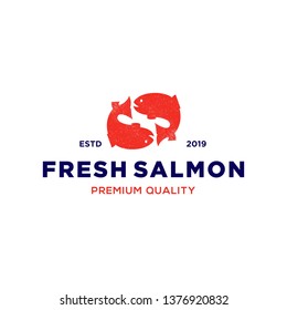 Salmon, fish and fishing, logo template. Underwater world, river and marine life, nature, vector design