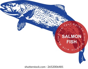 Salmon fish graphic vector blue silhouette vintage style isolated on white background seafood illustration animal sketch hand drawn engraving retro art for packaging label logo restaurant menu 