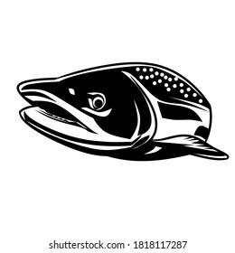 Salmon fish icon isolated on white background. Design element for logo, label, emblem, sign. Vector Illustration