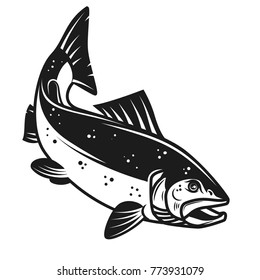 Salmon fish icon isolated on white background. Design element for logo, label, emblem, sign. Vector illustration
