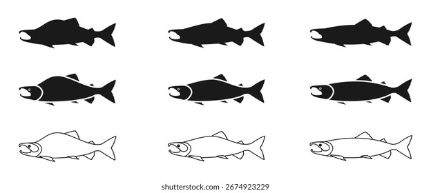 salmon fish icon set vector illustration isolated on white background.