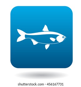 Salmon fish icon in simple style in blue square. Animals symbol