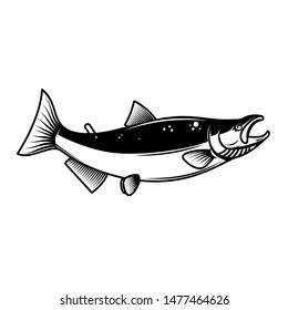 Salmon fish illustration. Design element for poster, emblem, sign, logo, label. Vector illustration