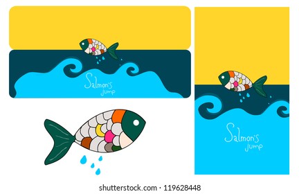 Salmon fish jumping in to the wave