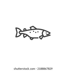 Icono de la línea de pescado de salmón. signo de estilo lineal para concepto móvil y diseño web. Icono vector de contorno de peces. Símbolo, ilustración del logotipo. Gráficos vectoriales