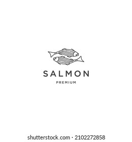 Salmon fish line logo design template 