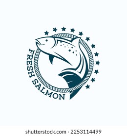 Vector de la plantilla de diseño del logotipo del pez salmón. Plantilla de logotipo animal