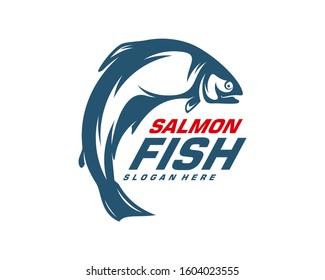 Salmon Fish logo design vector. Fishing logo design template illustration . Sport fishing Logo