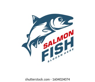 Salmon Fish logo design vector. Fishing logo design template illustration . Sport fishing Logo