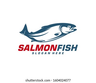 Salmon Fish logo design vector. Fishing logo design template illustration . Sport fishing Logo