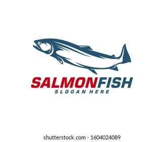 Salmon Fish logo design vector. Fishing logo design template illustration . Sport fishing Logo