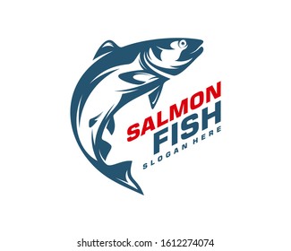 Salmon Fish logo design vector. Fishing logo design template illustration . Sport fishing Logo