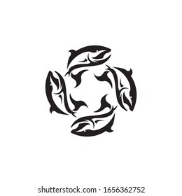 Vektorillustration zum Design des Lachsfisch-Logos auf weißem Hintergrund