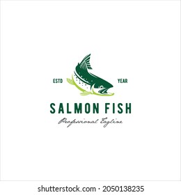 Diseño del logotipo de pescado retro de salmón