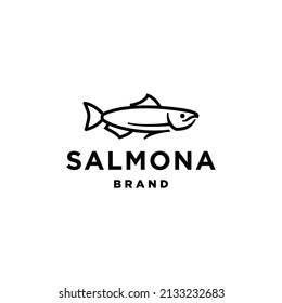 Salmon fish logo in line art style. Simple and minimal fresh water trout fish icon outline design 