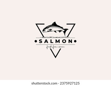 salmon fish logo seafood label badge vector sticker download