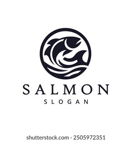 Salmon fish logo seafood label Fishing logo design template illustration