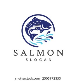 Salmon fish logo seafood label Fishing logo design template illustration