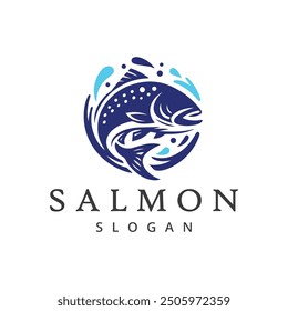 Salmon fish logo seafood label Fishing logo design template illustration