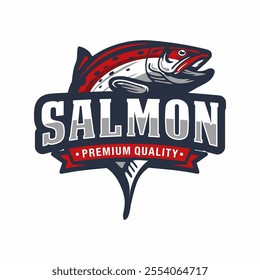 salmon fish logo seafood label. Badge design. Vector illustration