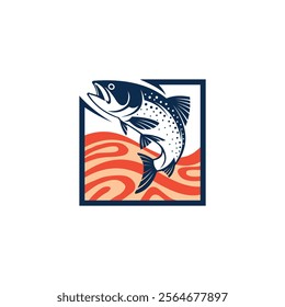 salmon fish logo with square concept