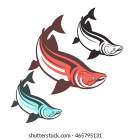 Salmon fish logo template vector illustration. Sockeye salmon icon. Chinook salmon. Masu salmon. Red salmon. For your brand, brochures, banner, restaurant menu, sushi food menu and market