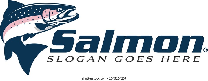 Salmon Fish Logo. Unique and Fresh salmon Jumping Out of the water. Great to use as your salmon fish Company. 