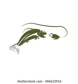 salmon fish and lure vector design template