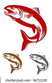 Salmon fish mascot in retro style isolated on white background, such logo. Jpeg version also available in gallery