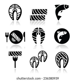 Salmon fish and meal - food icons set