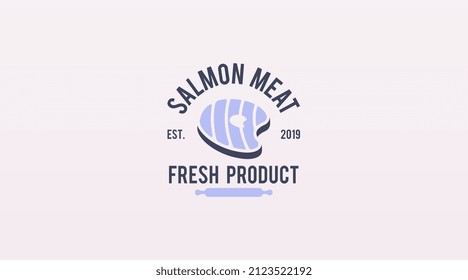 Vector de plantilla de diseño del logotipo de carne de pescado de salmón