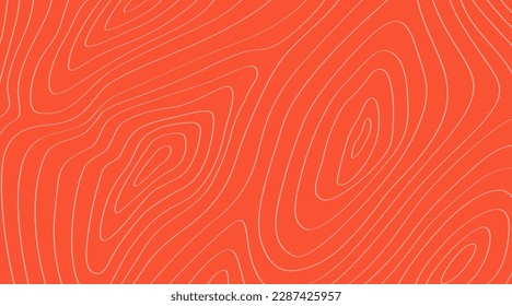 Salmon fish meat pattern, texture background. Vector orange colored trout fish fillet with white circular streaks. Realistic seafood raw steak slice closeup view for japanese restaurant menu