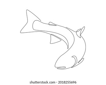 Salmon fish in one continuous line drawing. Wild trout silhouette in linear sketch style on white background. Vector illustration