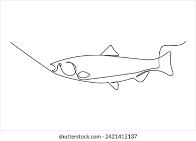 Salmon fish in One continuous line drawing. Fresh seafood in linear sketch style on white background. Vector illustration